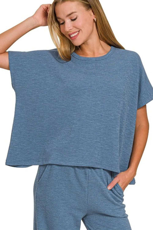 Zenana Cotton Slub Top & Pants Set - Trendsi - Flyclothing LLC