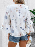 Ruffled Printed V-Neck Half Sleeve Blouse - Trendsi