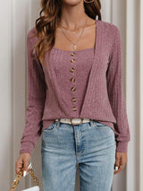 Perfee Square Neck Long Sleeve T-Shirt - Trendsi - Flyclothing LLC