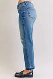 Judy Blue Full Size Mid Rise Bf Patch & Repair Destroy Release Hem Jeans Plus Size - Trendsi - Flyclothing LLC