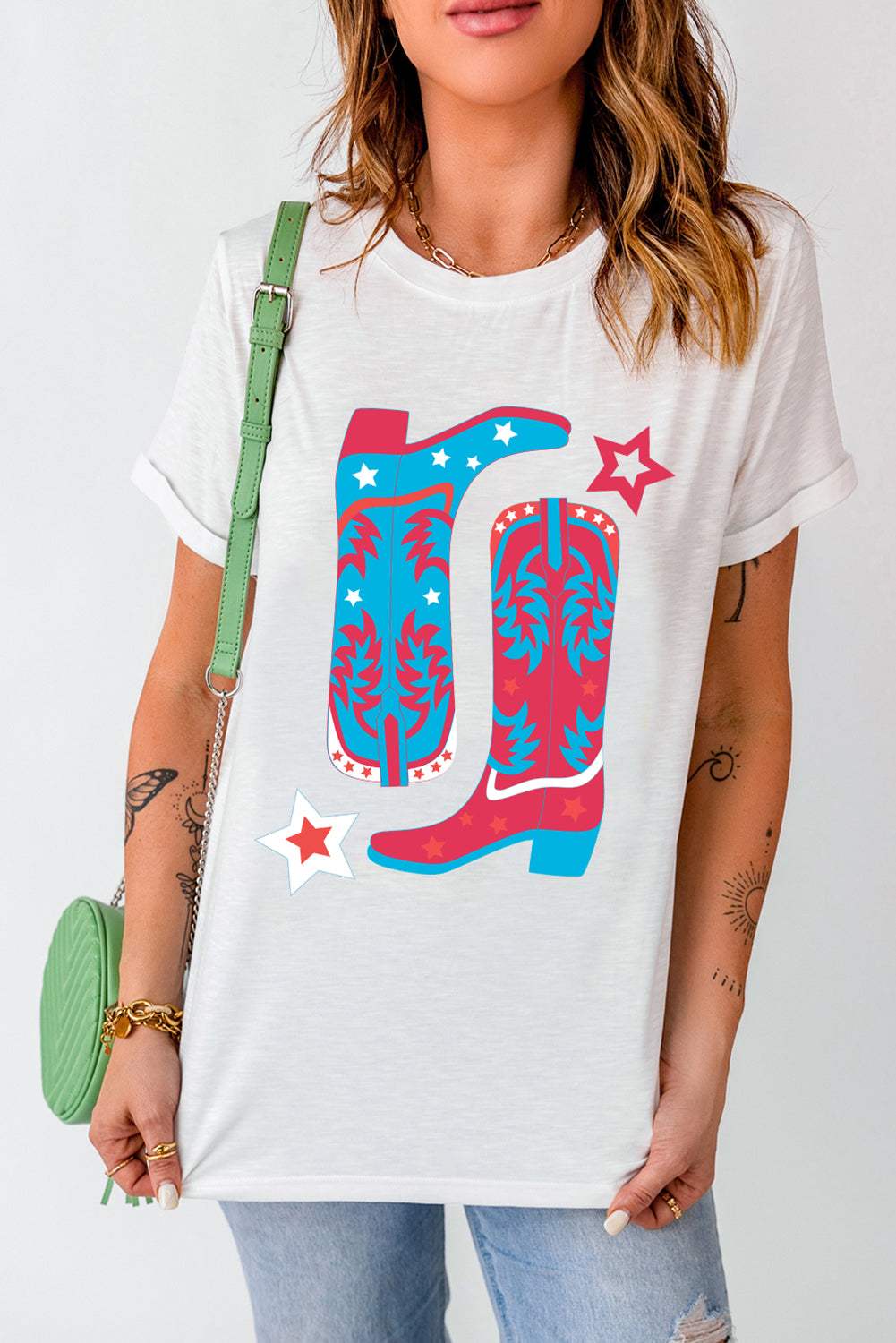 Boots Round Neck Short Sleeve T-Shirt - Trendsi - Flyclothing LLC