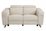 65" Beige And Silver Italian Leather Power Reclining Loveseat - Homeroots - Flyclothing LLC
