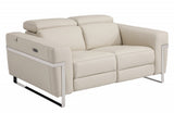 65" Beige And Silver Italian Leather Power Reclining Loveseat - Homeroots - Flyclothing LLC