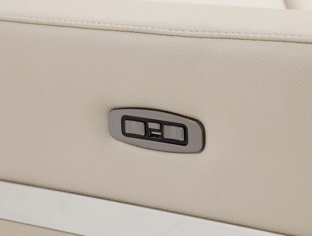 65" Beige And Silver Italian Leather Power Reclining Loveseat - Homeroots - Flyclothing LLC