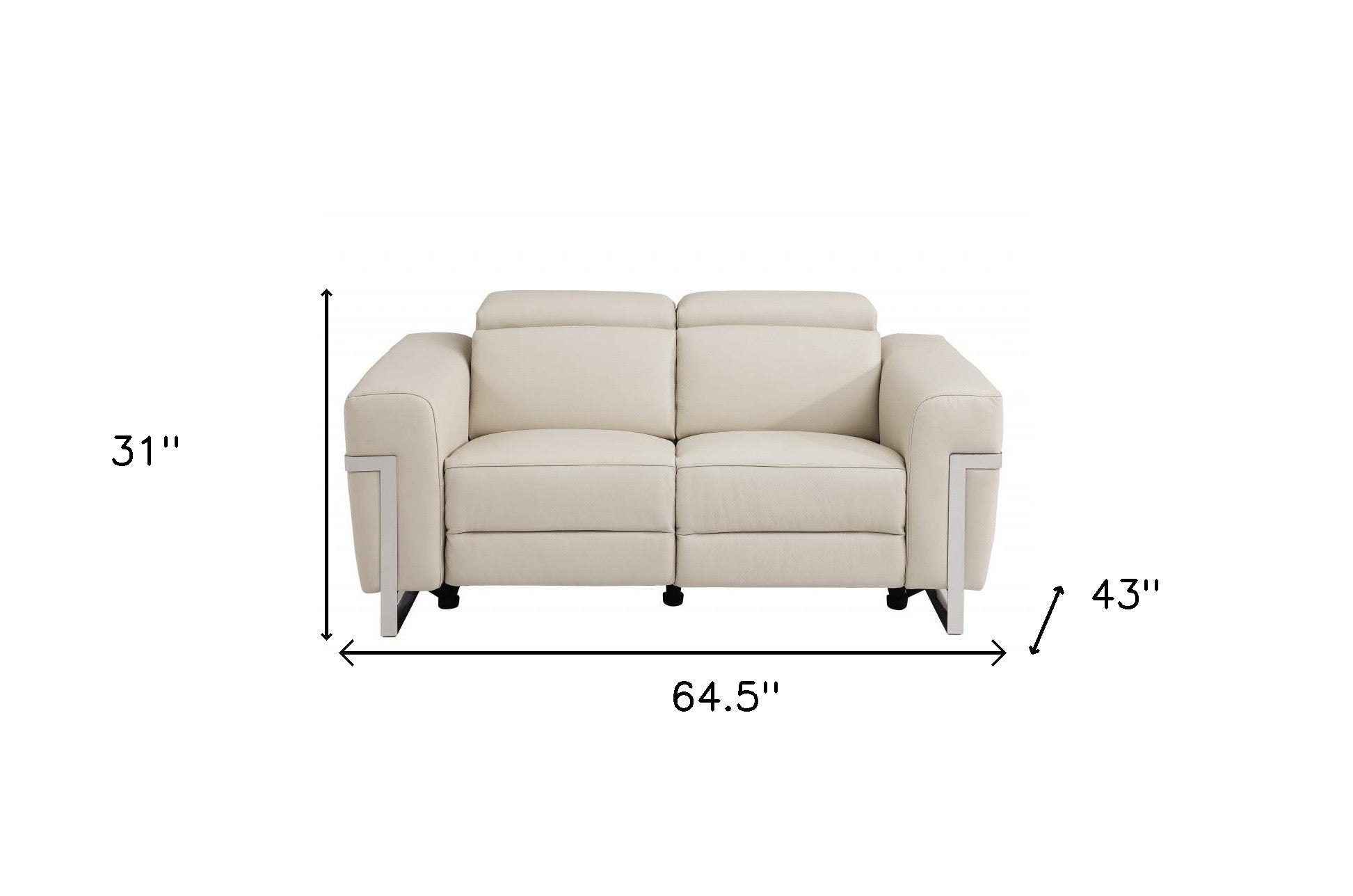 65" Beige And Silver Italian Leather Power Reclining Loveseat - Homeroots - Flyclothing LLC