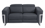 65" Gray And Silver Italian Leather Power Reclining Loveseat - Homeroots - Flyclothing LLC
