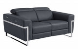 65" Gray And Silver Italian Leather Power Reclining Loveseat - Homeroots - Flyclothing LLC