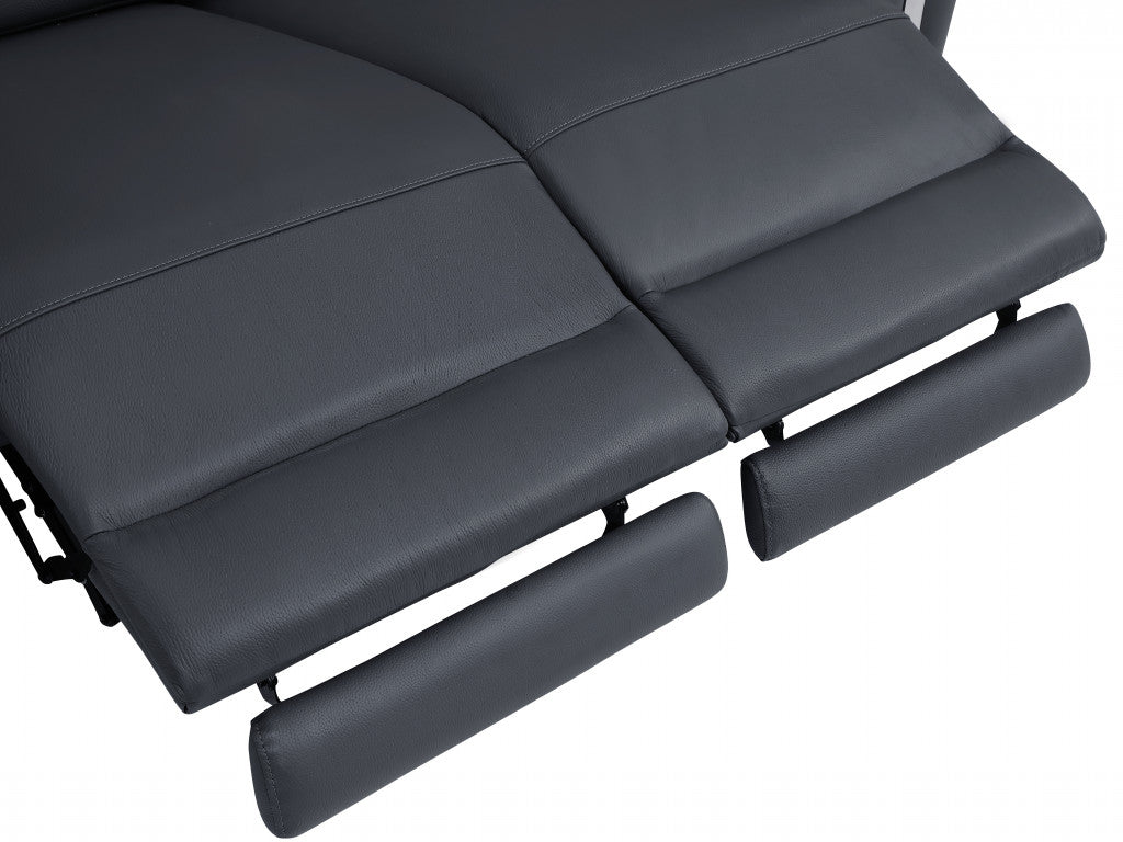 65" Gray And Silver Italian Leather Power Reclining Loveseat - Homeroots - Flyclothing LLC