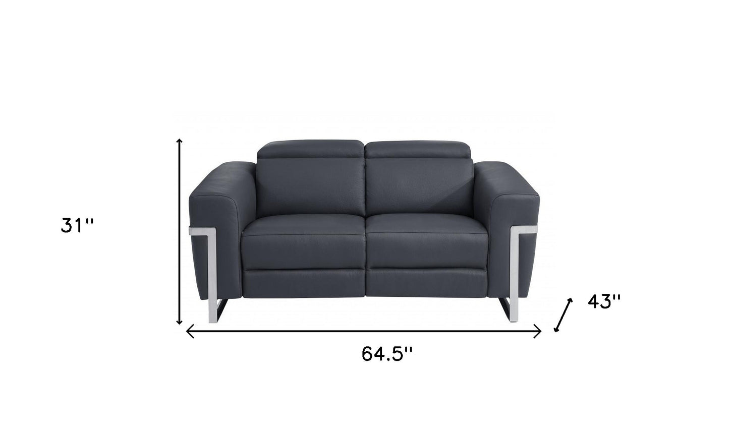 65" Gray And Silver Italian Leather Power Reclining Loveseat - Homeroots - Flyclothing LLC