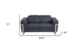 65" Gray And Silver Italian Leather Power Reclining Loveseat - Homeroots - Flyclothing LLC