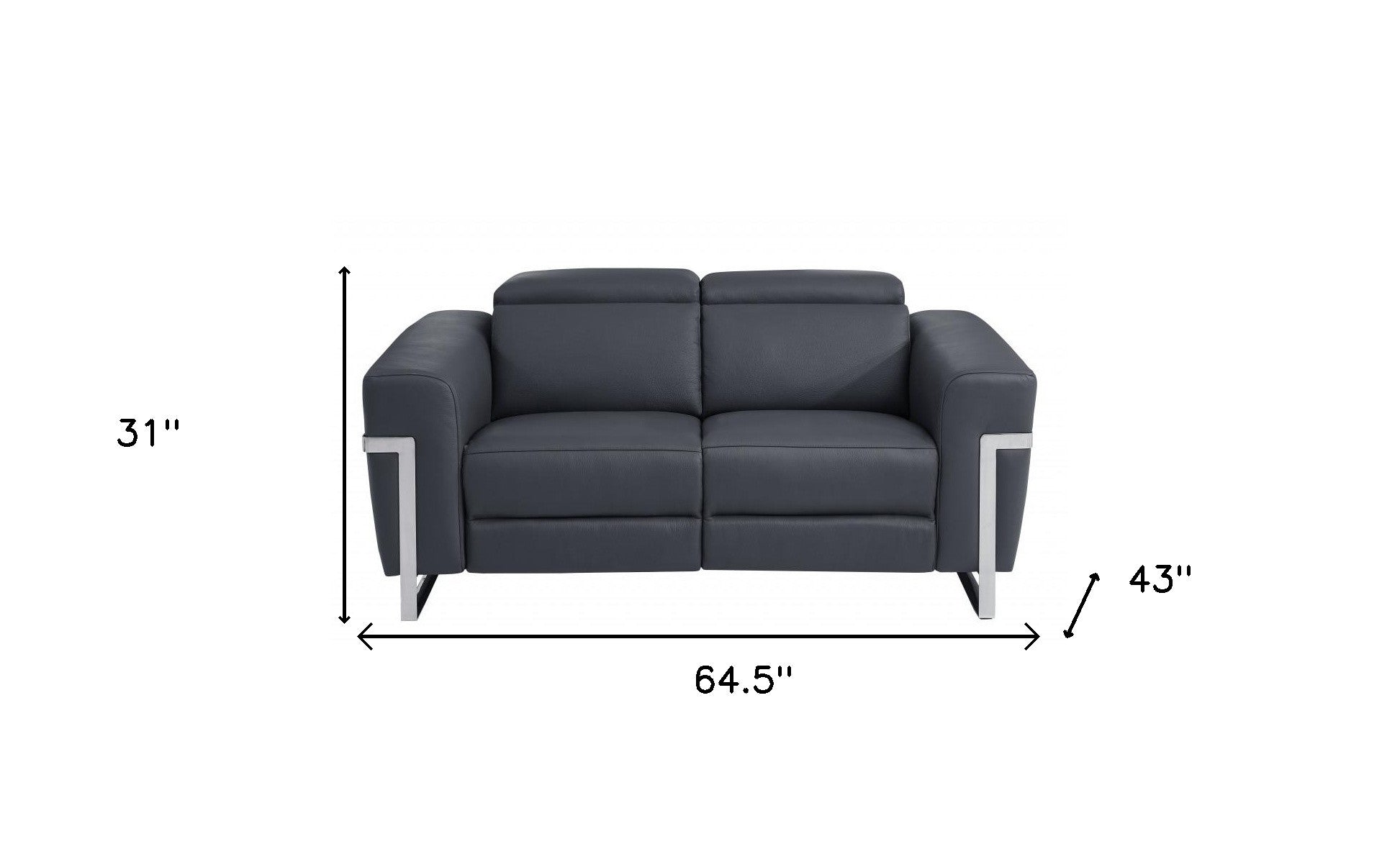 65" Gray And Silver Italian Leather Power Reclining Loveseat - Homeroots - Flyclothing LLC