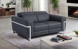 65" Gray And Silver Italian Leather Power Reclining Loveseat - Homeroots - Flyclothing LLC