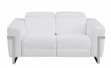 65" White And Silver Italian Leather Power Reclining Loveseat - Homeroots - Flyclothing LLC