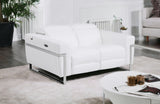 65" White And Silver Italian Leather Power Reclining Loveseat - Homeroots - Flyclothing LLC