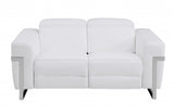 65" White And Silver Italian Leather Power Reclining Loveseat