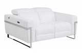 65" White And Silver Italian Leather Power Reclining Loveseat - Homeroots - Flyclothing LLC