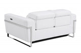 65" White And Silver Italian Leather Power Reclining Loveseat - Homeroots