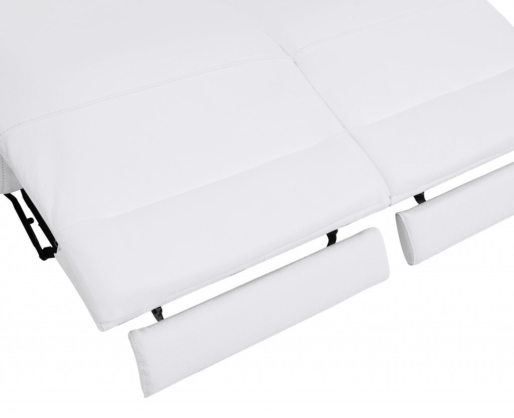 65" White And Silver Italian Leather Power Reclining Loveseat - Homeroots - Flyclothing LLC