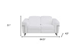 65" White And Silver Italian Leather Power Reclining Loveseat - Homeroots - Flyclothing LLC