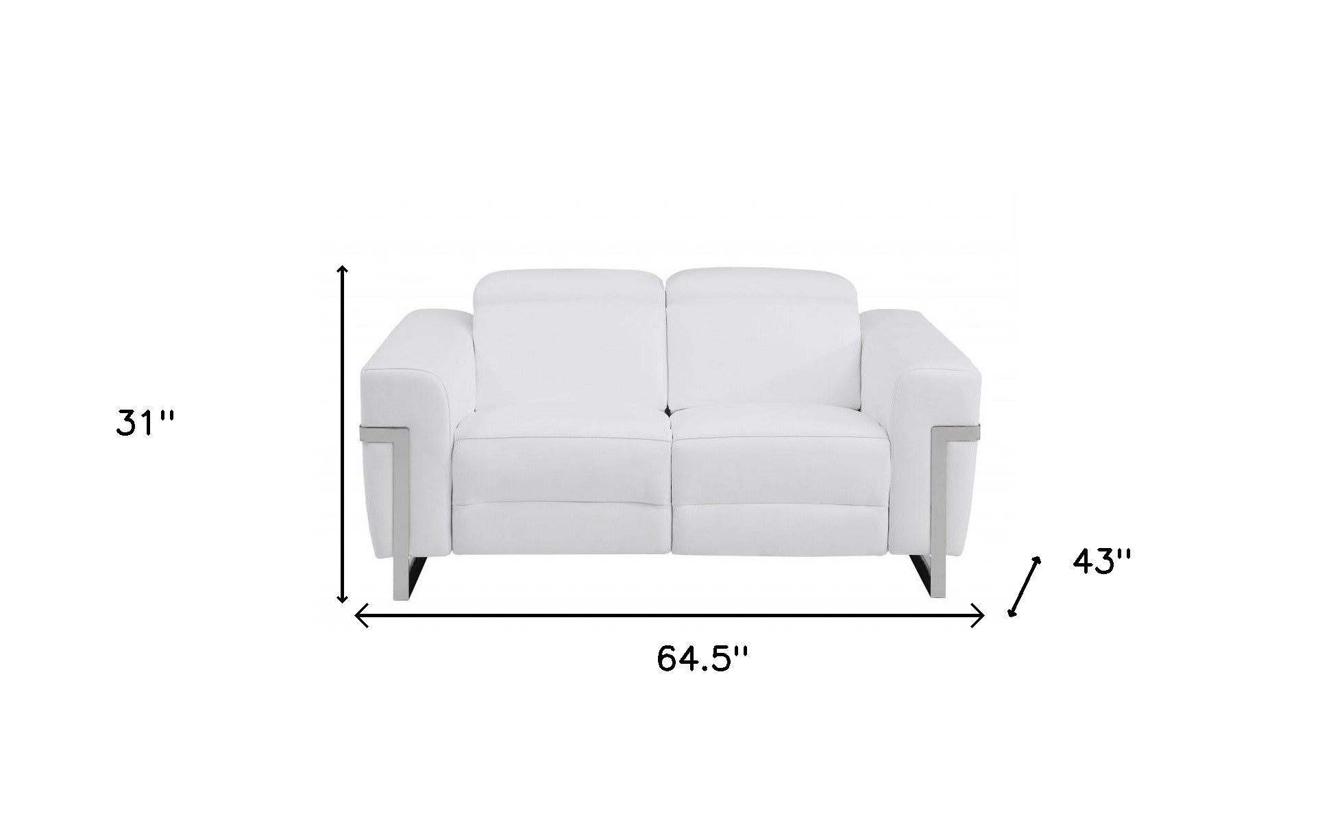 65" White And Silver Italian Leather Power Reclining Loveseat - Homeroots - Flyclothing LLC