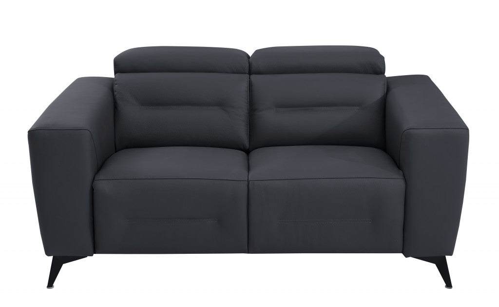 65" Gray And Black Italian Leather Power Reclining Loveseat - Homeroots - Flyclothing LLC