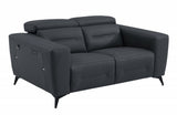 65" Gray And Black Italian Leather Power Reclining Loveseat - Homeroots - Flyclothing LLC