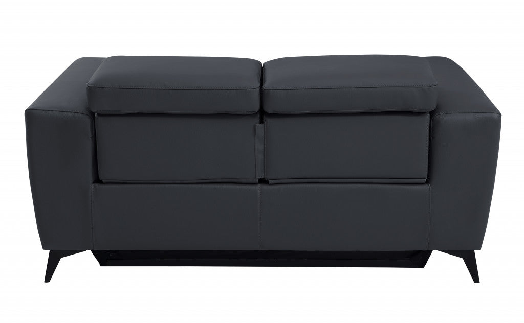 65" Gray And Black Italian Leather Power Reclining Loveseat - Homeroots - Flyclothing LLC