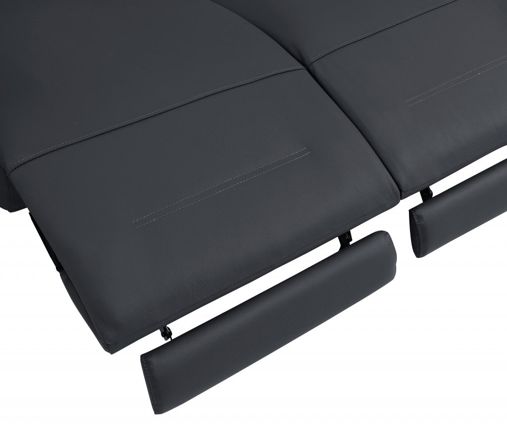 65" Gray And Black Italian Leather Power Reclining Loveseat - Homeroots - Flyclothing LLC