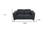 65" Gray And Black Italian Leather Power Reclining Loveseat - Homeroots