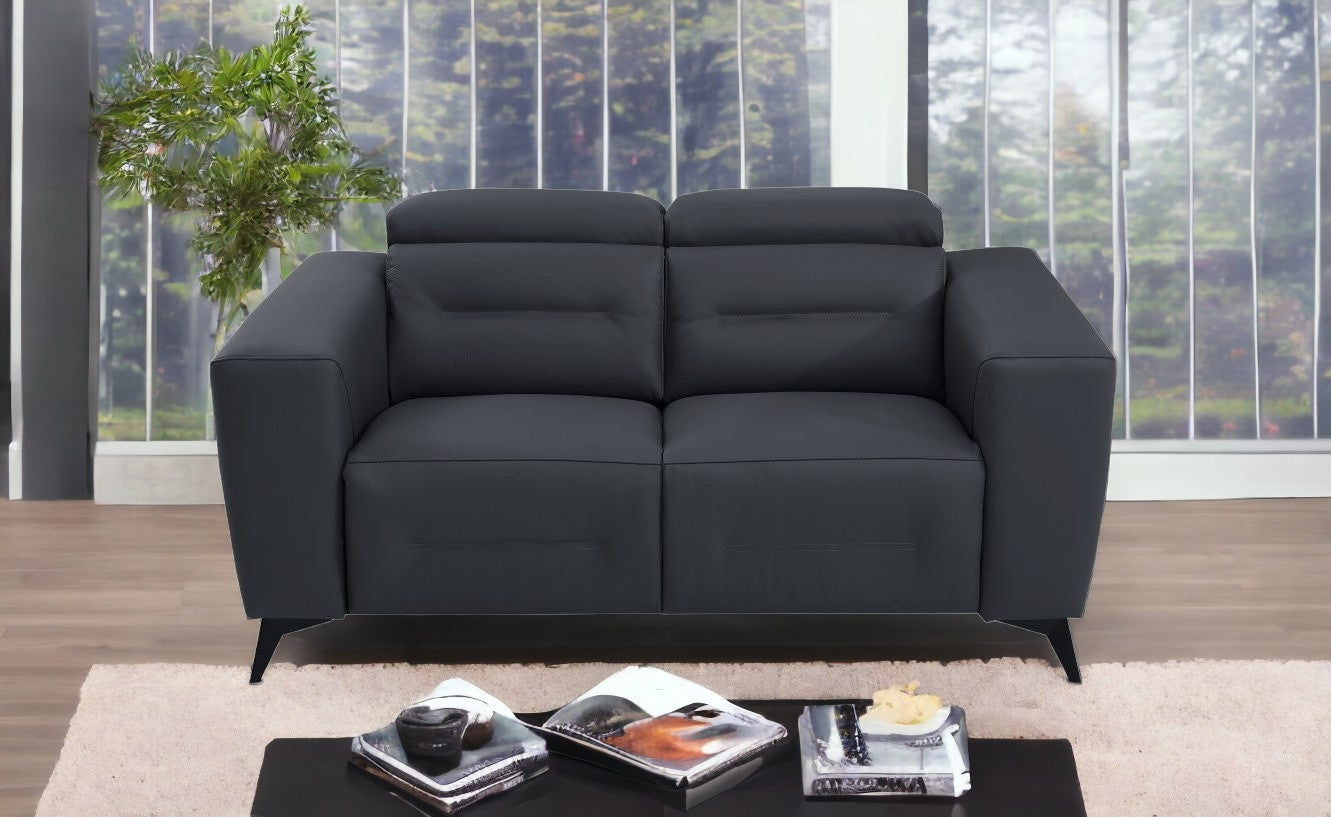 65" Gray And Black Italian Leather Power Reclining Loveseat - Homeroots - Flyclothing LLC