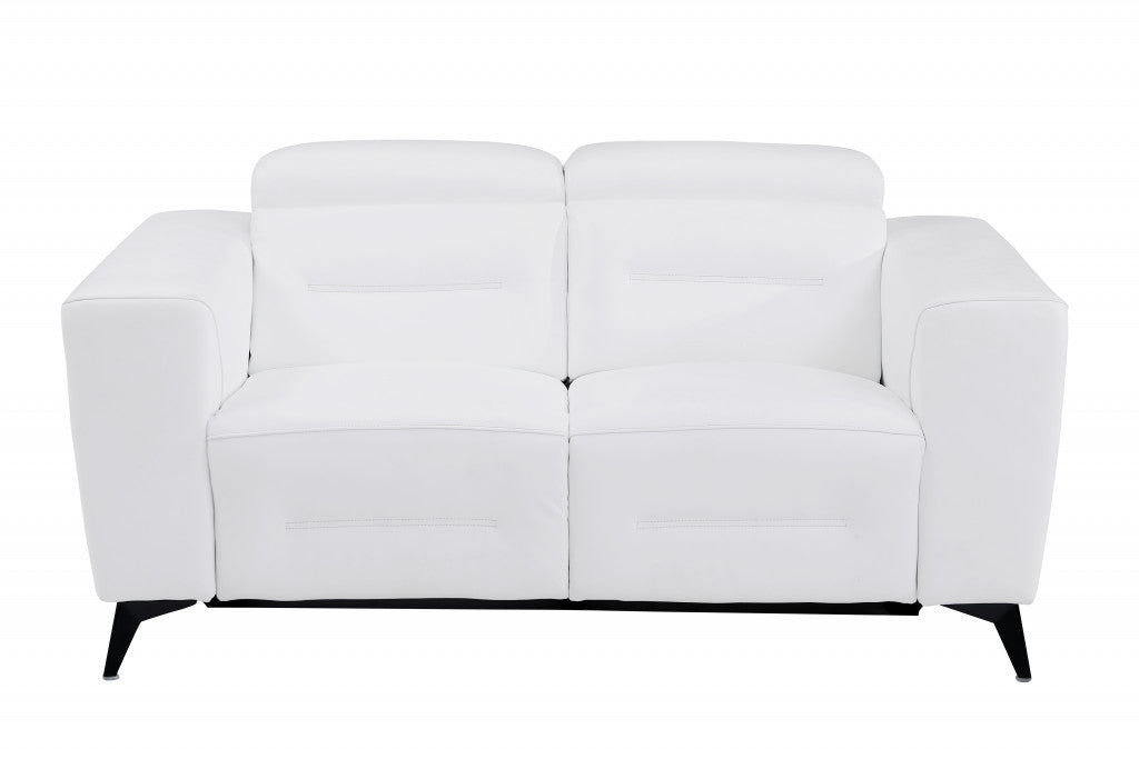 65" White And Black Italian Leather Power Reclining Loveseat - Homeroots - Flyclothing LLC