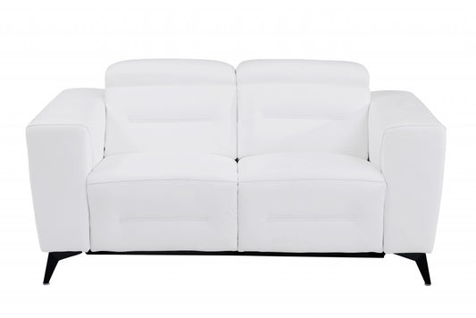 65" White And Black Italian Leather Power Reclining Loveseat - Homeroots