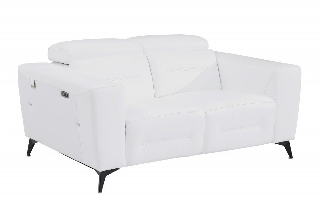 65" White And Black Italian Leather Power Reclining Loveseat - Homeroots - Flyclothing LLC