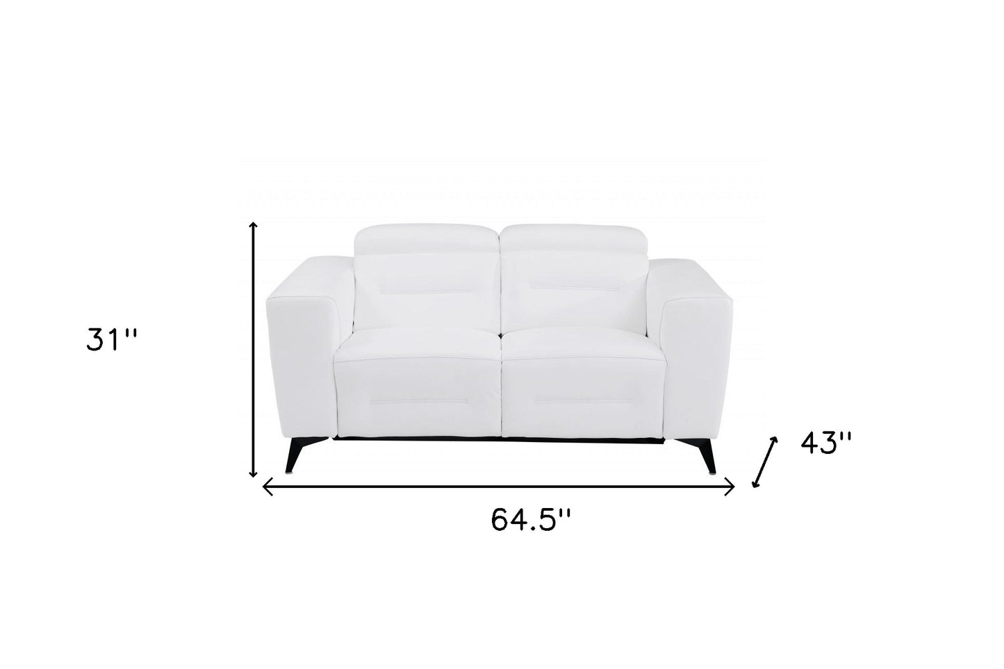 65" White And Black Italian Leather Power Reclining Loveseat - Homeroots - Flyclothing LLC