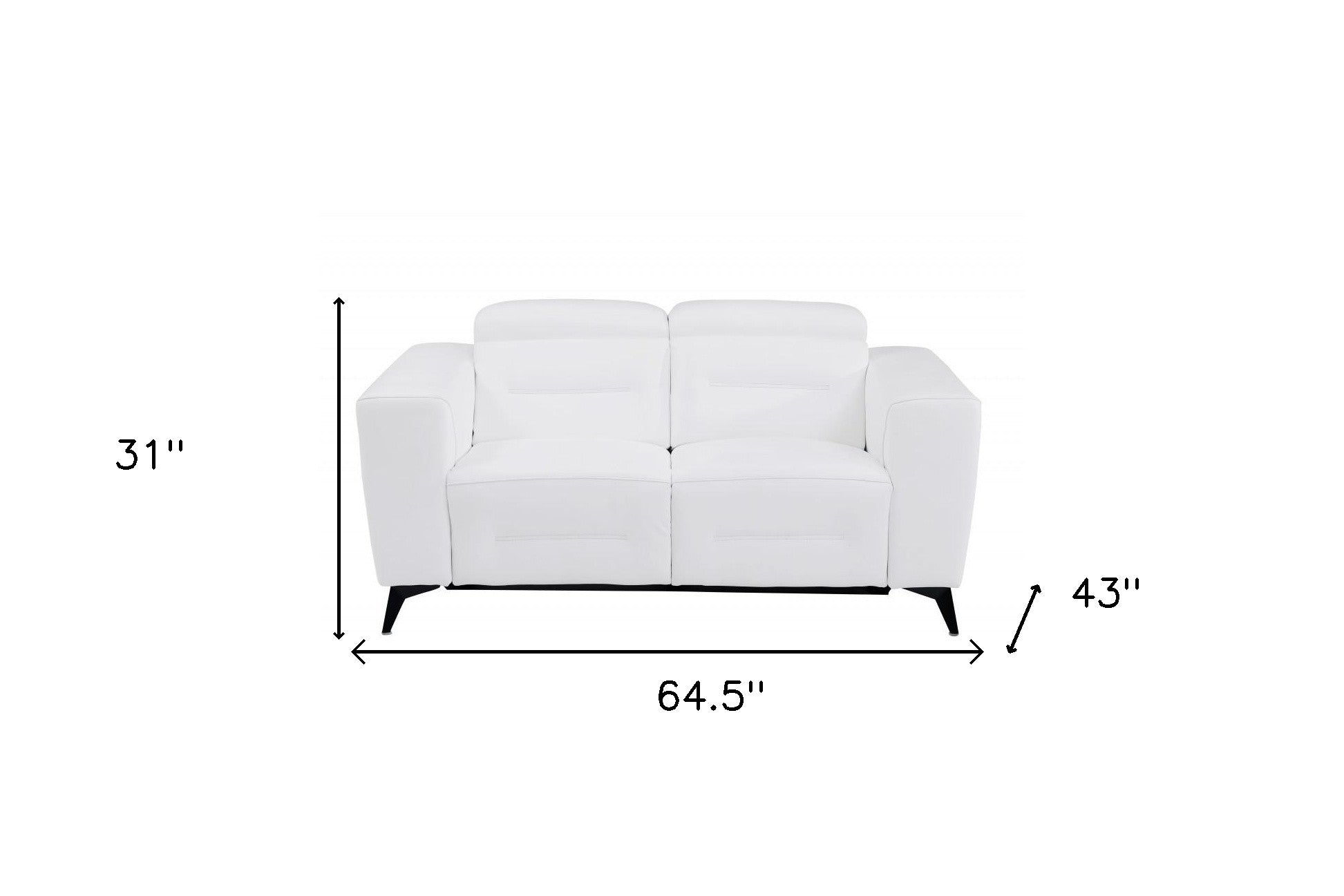 65" White And Black Italian Leather Power Reclining Loveseat - Homeroots - Flyclothing LLC
