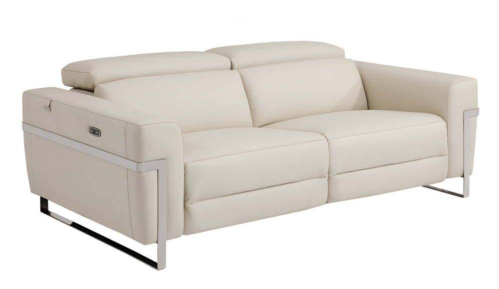 83" Beige Italian Leather USB Reclining Sofa With Silver Legs - Homeroots