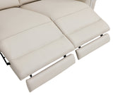 83" Beige Italian Leather USB Reclining Sofa With Silver Legs - Homeroots