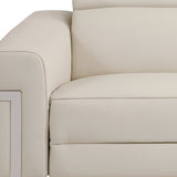 83" Beige Italian Leather USB Reclining Sofa With Silver Legs - Homeroots