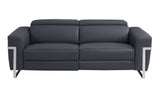 83" Dark Gray Italian Leather USB Reclining Sofa With Silver Legs - Homeroots - Flyclothing LLC