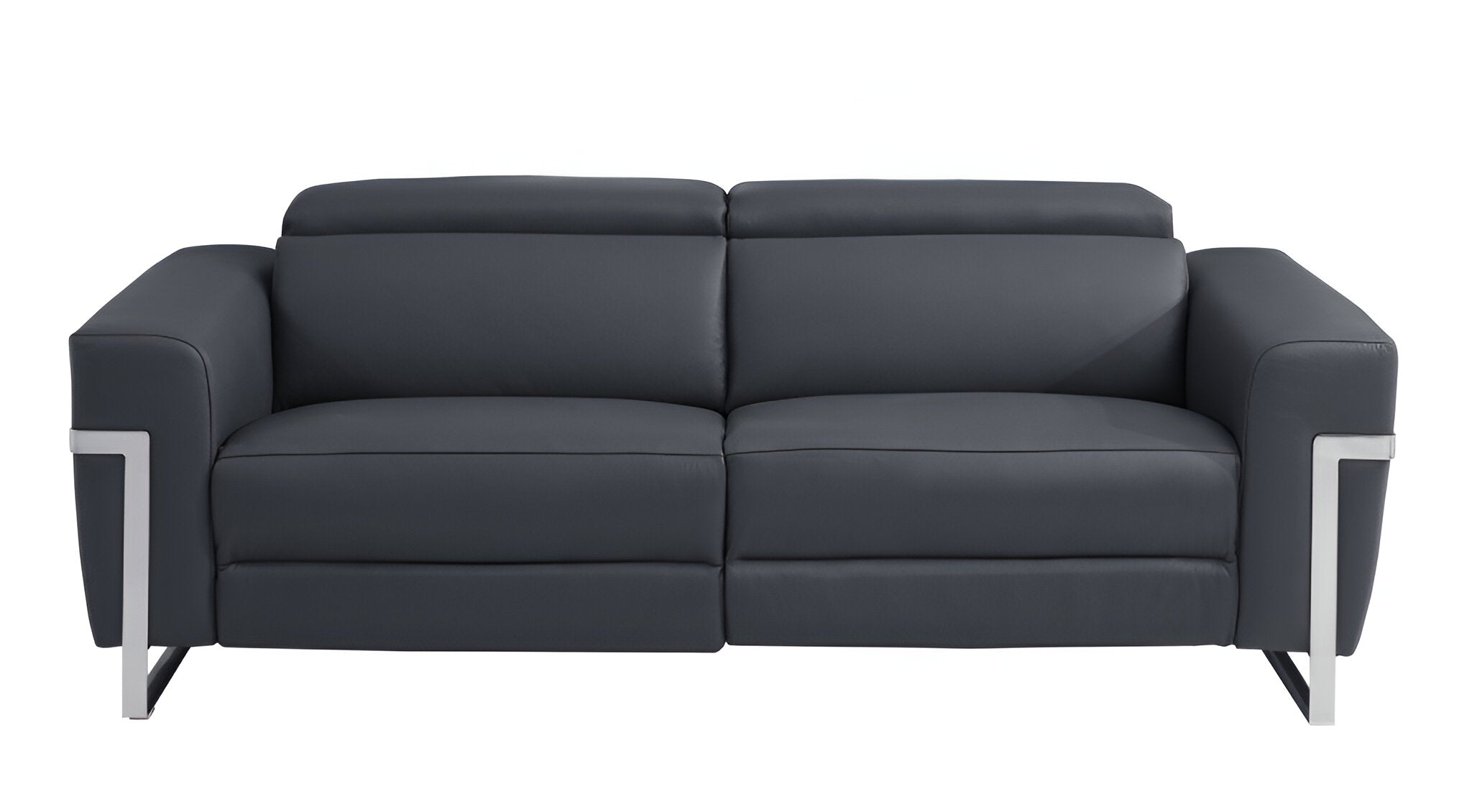 83" Dark Gray Italian Leather USB Reclining Sofa With Silver Legs - Homeroots - Flyclothing LLC