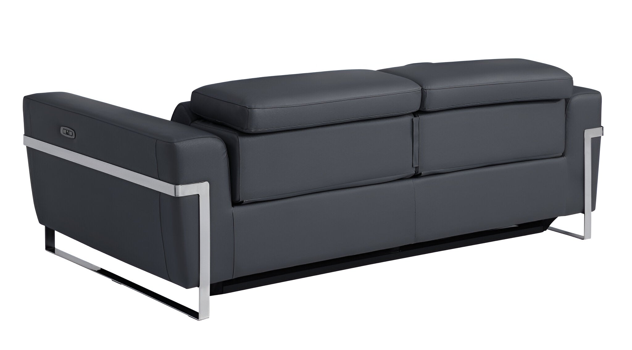 83" Dark Gray Italian Leather USB Reclining Sofa With Silver Legs - Homeroots - Flyclothing LLC