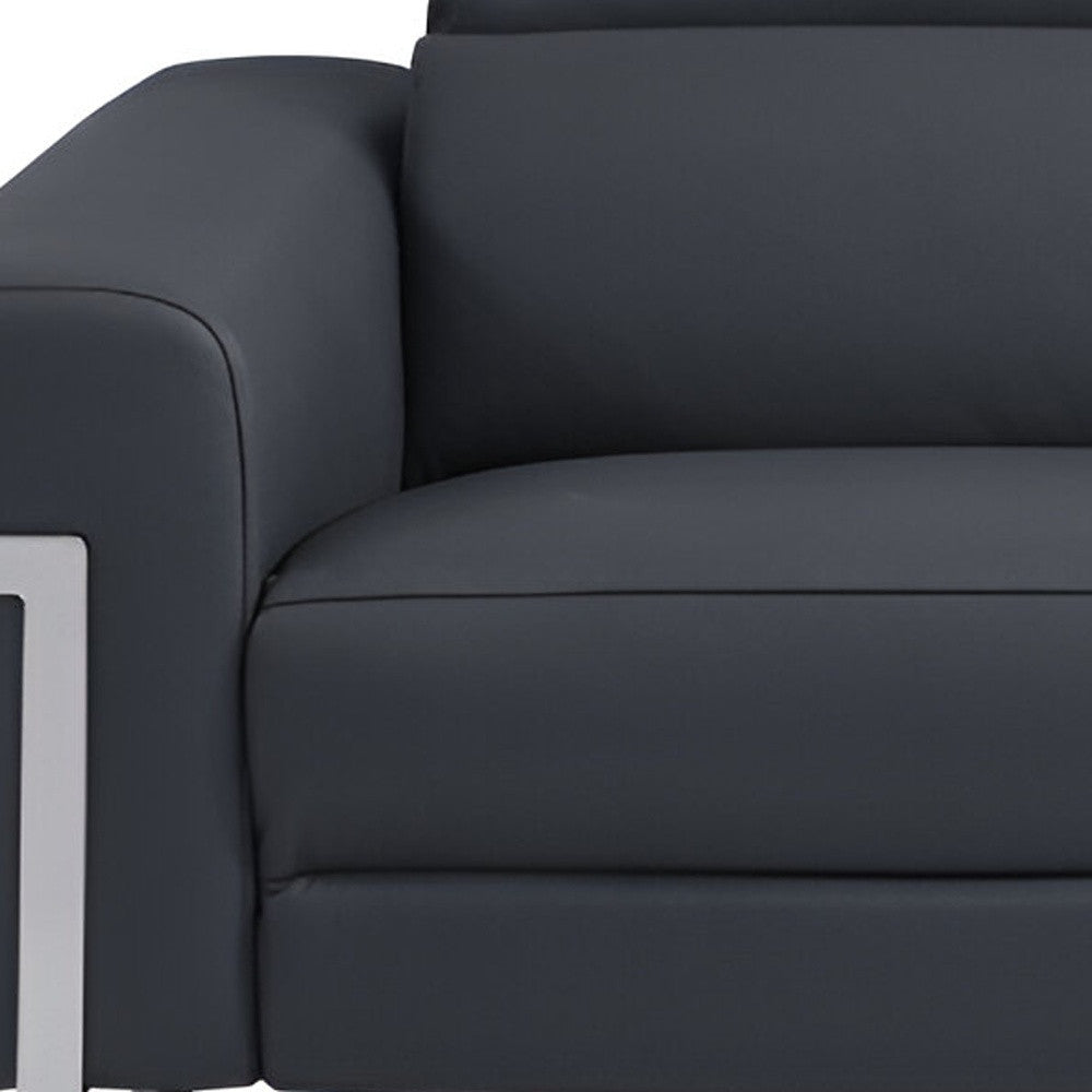 83" Dark Gray Italian Leather USB Reclining Sofa With Silver Legs - Homeroots - Flyclothing LLC