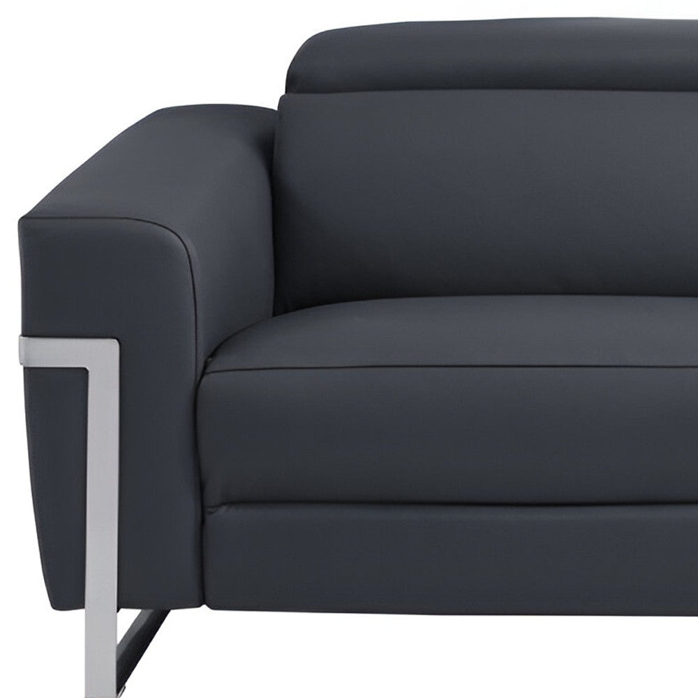 83" Dark Gray Italian Leather USB Reclining Sofa With Silver Legs - Homeroots - Flyclothing LLC