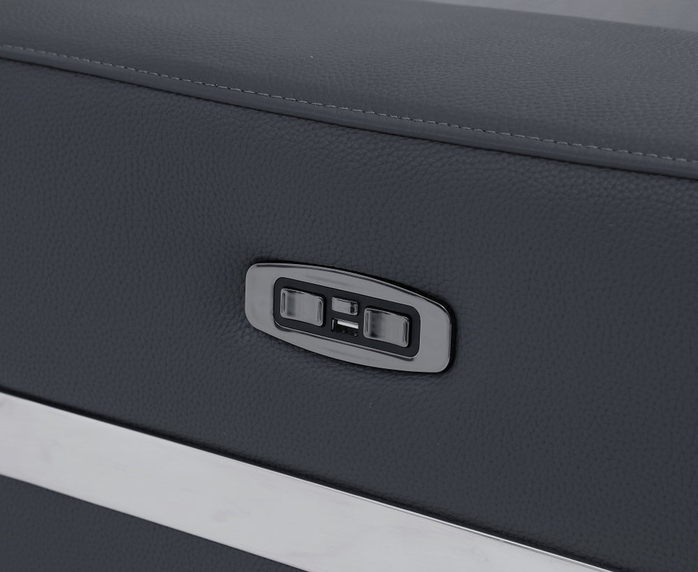 83" Dark Gray Italian Leather USB Reclining Sofa With Silver Legs - Homeroots