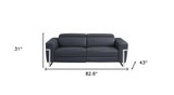83" Dark Gray Italian Leather USB Reclining Sofa With Silver Legs - Homeroots - Flyclothing LLC