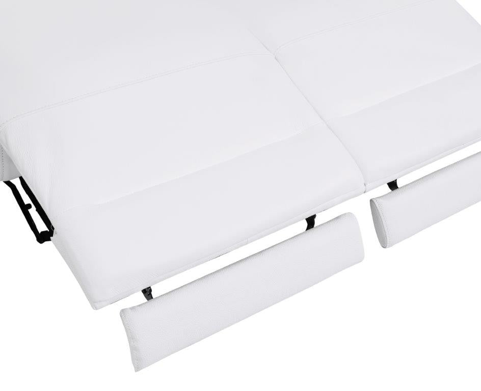 83" White Italian Leather USB Reclining Sofa With Chrome Legs - Homeroots - Flyclothing LLC