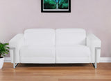 83" White Italian Leather USB Reclining Sofa With Chrome Legs - Homeroots - Flyclothing LLC