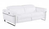 83" White Italian Leather USB Reclining Sofa With Chrome Legs - Homeroots - Flyclothing LLC