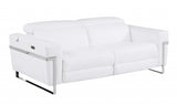 83" White Italian Leather USB Reclining Sofa With Chrome Legs - Homeroots