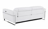 83" White Italian Leather USB Reclining Sofa With Chrome Legs - Homeroots - Flyclothing LLC